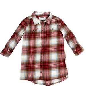 Old Navy Shirt Dress Girls Size M Multicolor Plaid Flannel Knee Length
